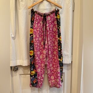Free People Floral Pink Pants with Black Floral Tie *stain @ ankle
